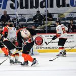 Reading’s Derek Whitmore (21) watches the James de Haas shot head his way, which he will deflect for Reading’s 6th goal.