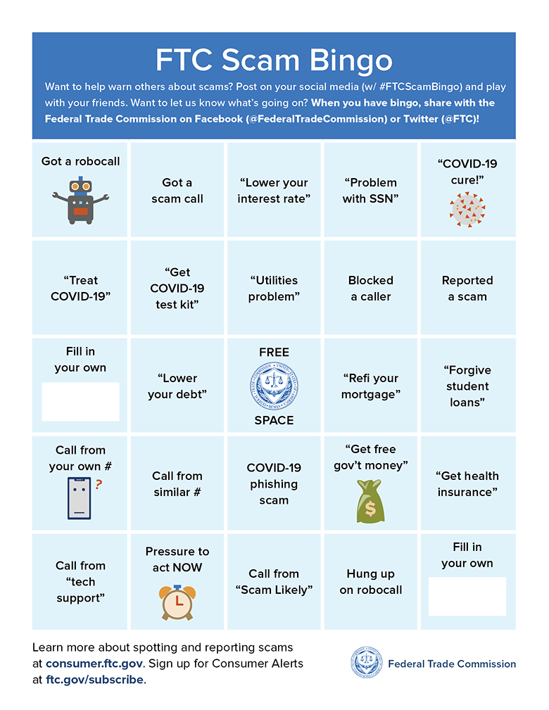 Now more than ever, spot the scams with #FTCScamBingo