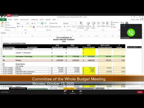 City of Reading Committee of the Whole Budget Meeting 10-13-20
