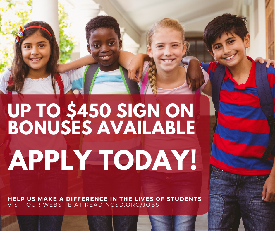 Reading School District Offering Bonuses for 2021-2022 School Year Hires