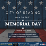 Reading Public Works Reminds Public of Memorial Day Weekend Alterations