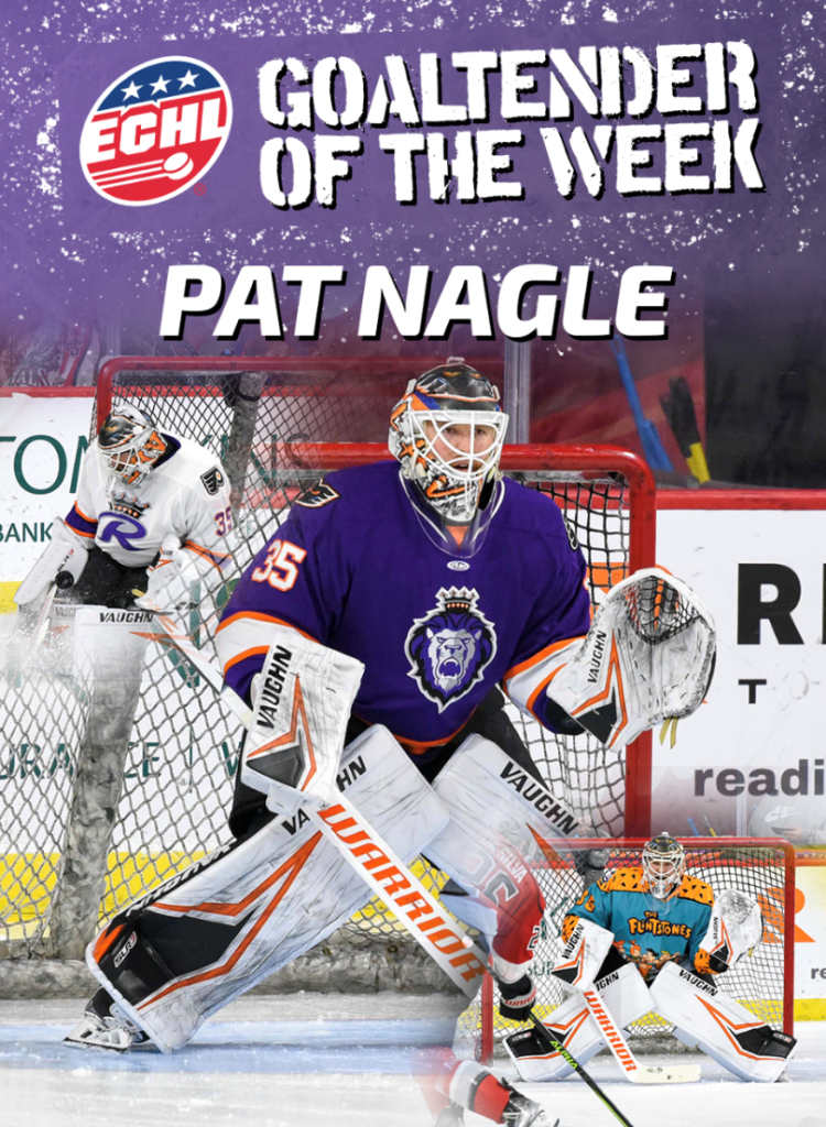 Pat Nagle Named Warrior Hockey ECHL Goaltender of the Week