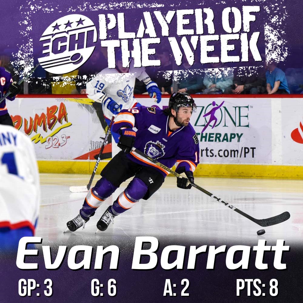 Evan Barratt Named Inglasco ECHL Player of the Week