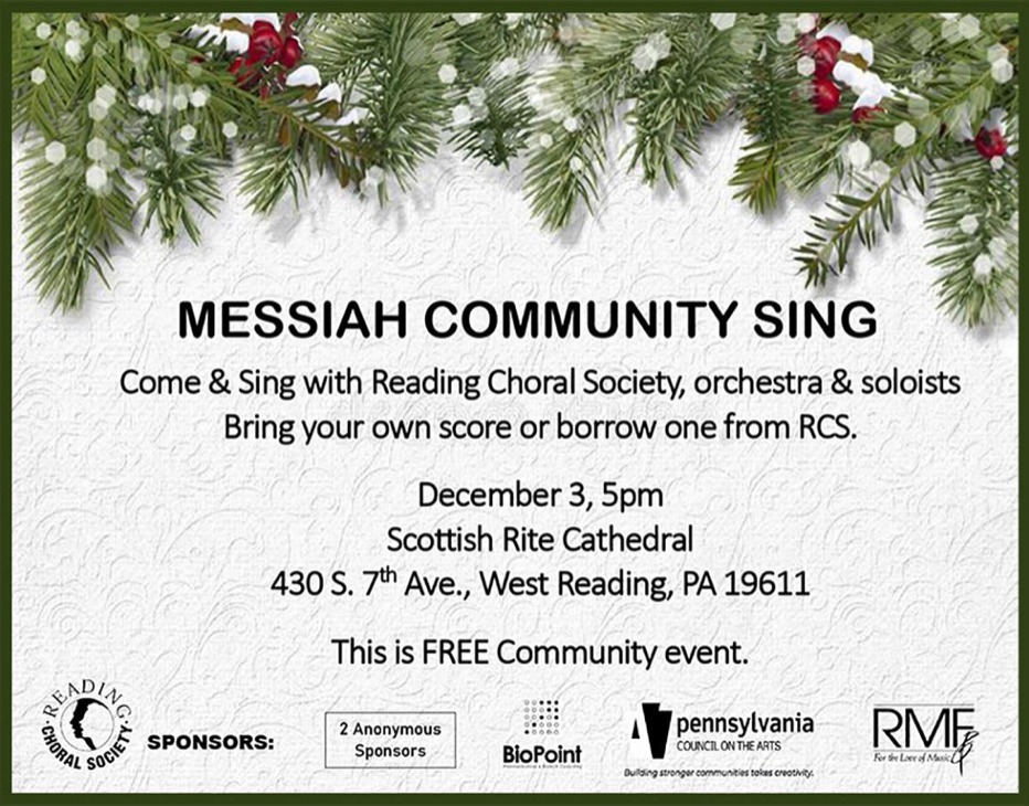 Handel’s Messiah Community Sing to be Held Dec. 3